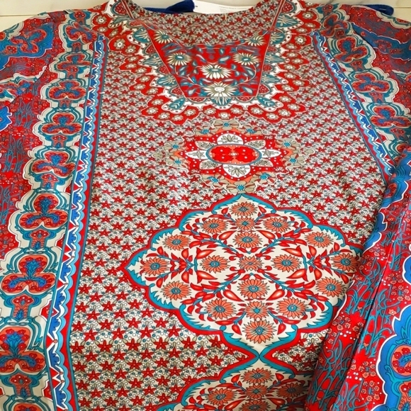 Urban Coco Bohemian Split V- Neck Tassle Tie Side Slit Swimsuit Cover-up Size XL - Picture 13 of 13